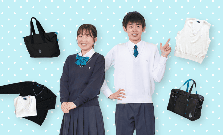 男子生徒と女子生徒と制服のコラージュ写真