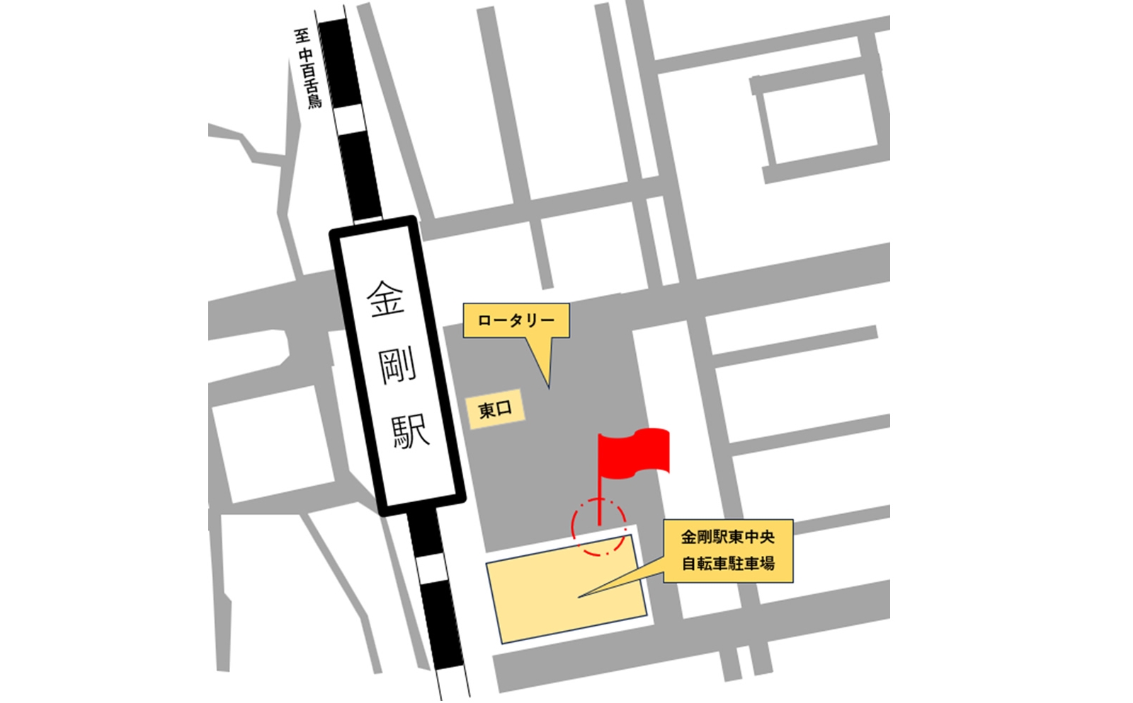 金剛駅のスクールバス乗降場所の地図